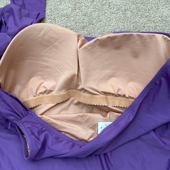 NWT J. Crew Asymmetrical Bow Purple One Shoulder One Piece Swimsuit Size 22 - Picture 6 of 10